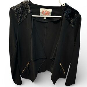 Gianni Bini Black Sequin Blazer • Shoulder Sequin detail • Glam Statement Jacket